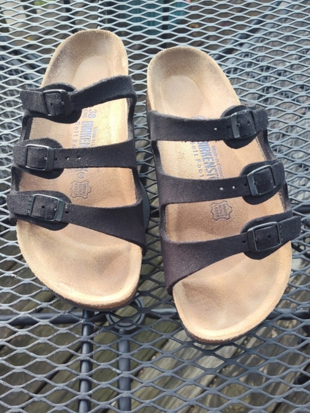 Birkenstock Florida 3 Strap Black Suede Sandals Size 38